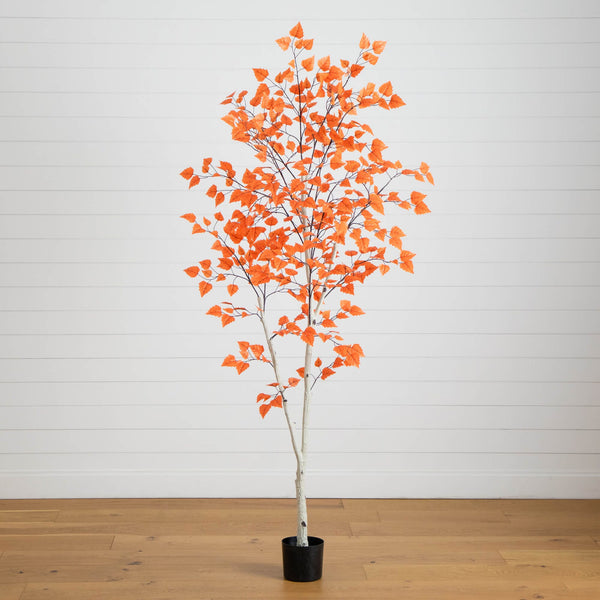 7' Autumn Paper Birch Artificial Fall Tree