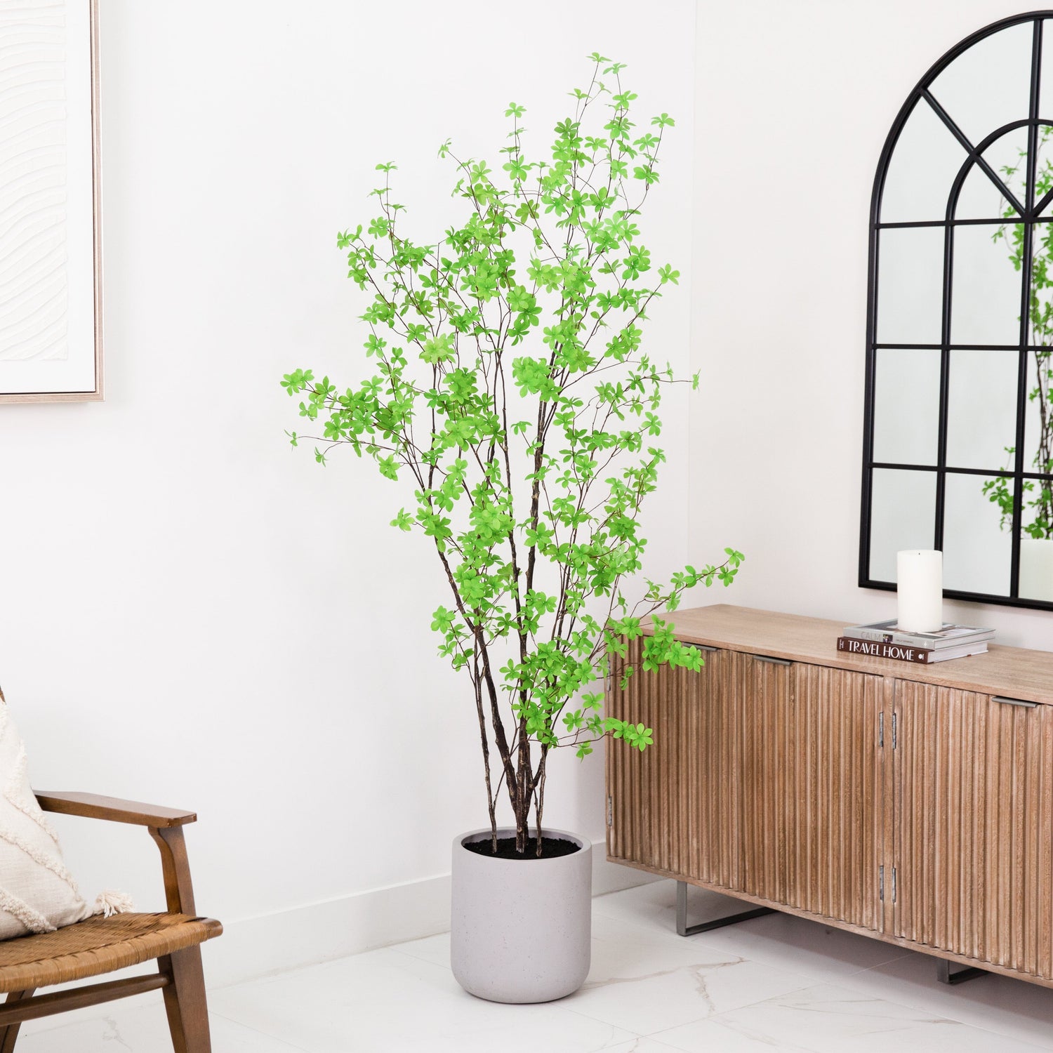 7’ Artificial Enkianthus Tree with Resin Stone Planter