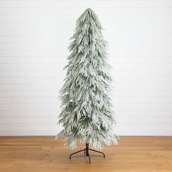 7' Flocked Down Swept Artificial Christmas Tree with 300 LED Lights