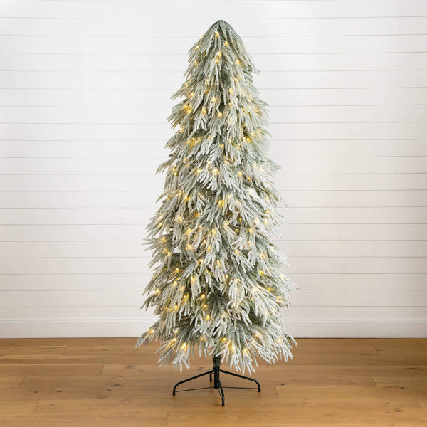 7' Flocked Down Swept Artificial Christmas Tree with 300 LED Lights