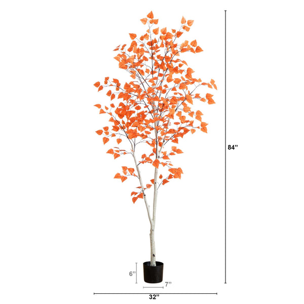 7' Autumn Paper Birch Artificial Fall Tree