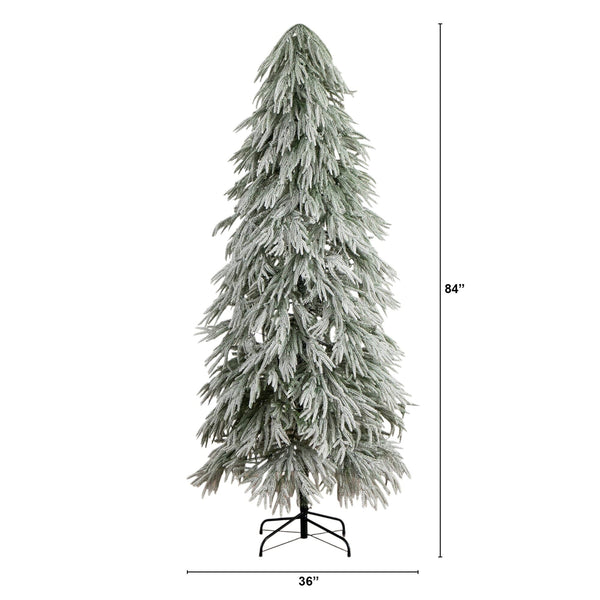 7' Flocked Down Swept Artificial Christmas Tree with 300 LED Lights