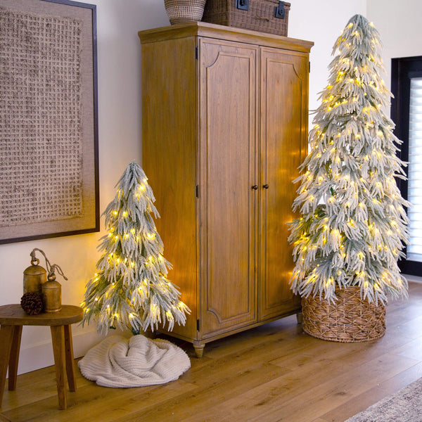 7' Flocked Down Swept Artificial Christmas Tree with 300 LED Lights