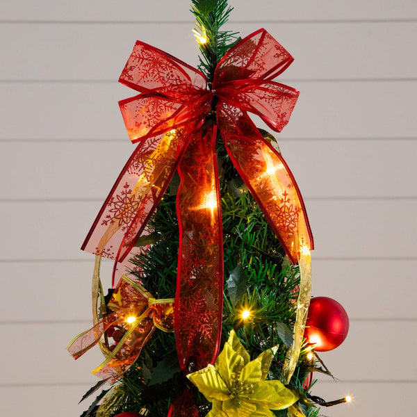 7' Pre-Lit Artificial Pop up Christmas Tree with Red & Gold Ornaments, Ribbons and 180 Warm White LED Lights