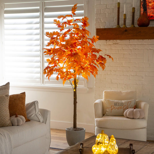 7' Pre-Lit Autumn Maple Artificial Fall Tree with 450 Warm White LED Lights