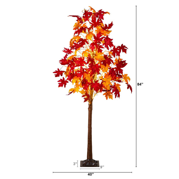 7' Pre-Lit Autumn Weeping Maple Artificial Fall Tree with 450 Warm White LED Lights