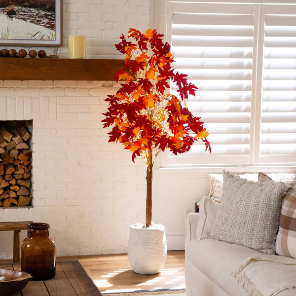 7' Pre-Lit Autumn Weeping Maple Artificial Fall Tree with 450 Warm White LED Lights