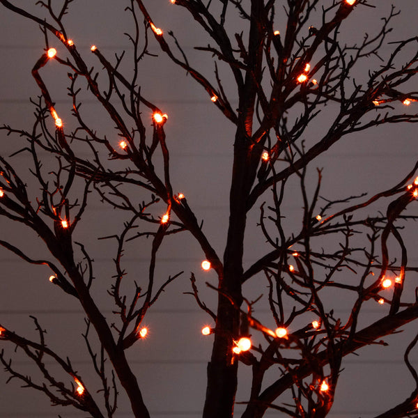 7' Pre-Lit Halloween Deluxe Black Twig Artificial Tree with 180 Orange & Purple LED Lights