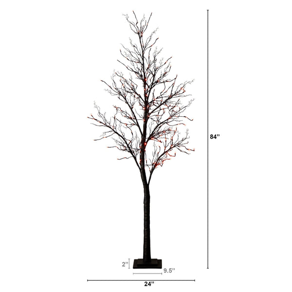7' Pre-Lit Halloween Deluxe Black Twig Artificial Tree with 180 Orange & Purple LED Lights