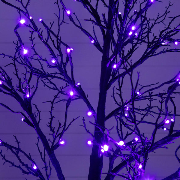 7' Pre-Lit Halloween Deluxe Black Twig Artificial Tree with 180 Orange & Purple LED Lights