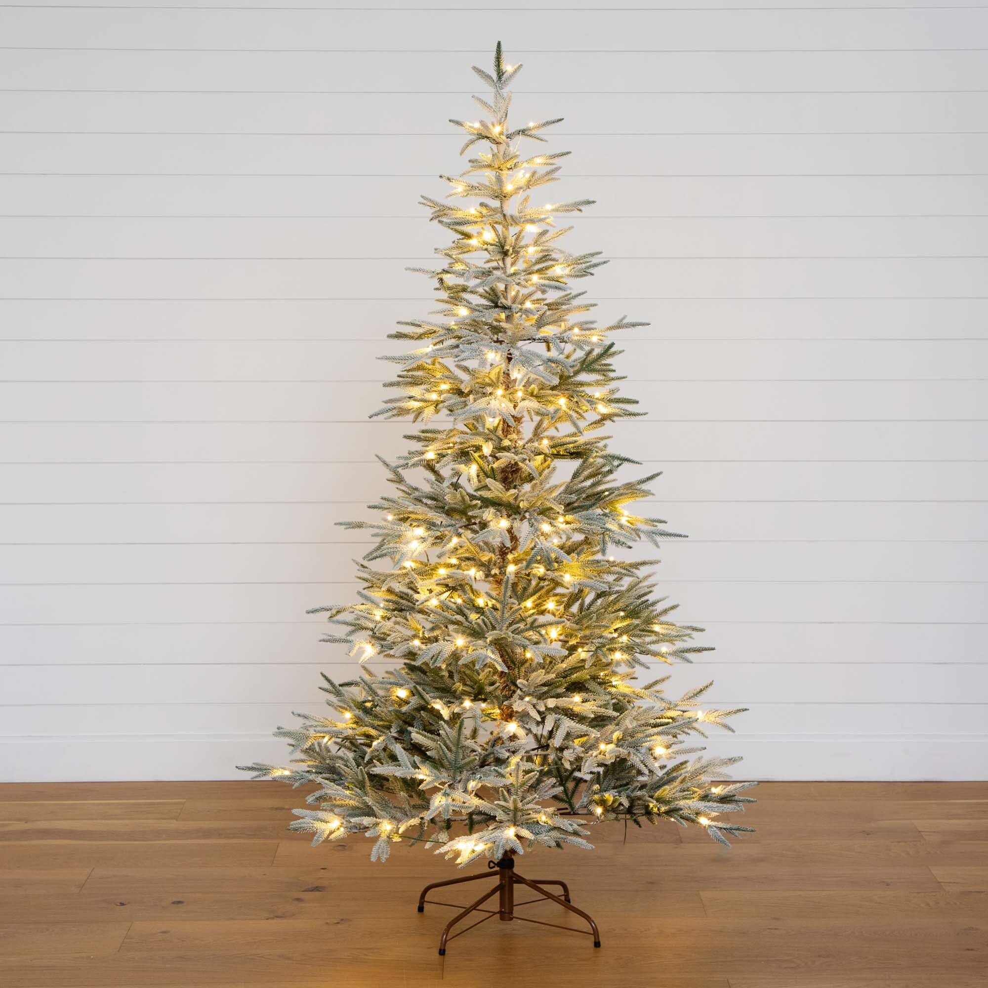 Flocked Artificial Christmas Fir Tree With Clear Lights main image 1
