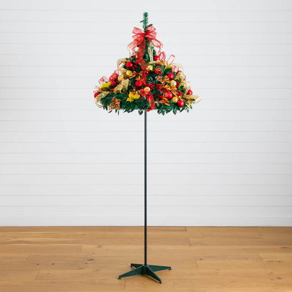7' Pre-Lit Artificial Pop up Christmas Tree with Red & Gold Ornaments, Ribbons and 180 Warm White LED Lights