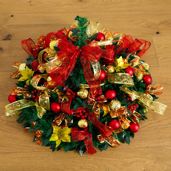 7' Pre-Lit Artificial Pop up Christmas Tree with Red & Gold Ornaments, Ribbons and 180 Warm White LED Lights