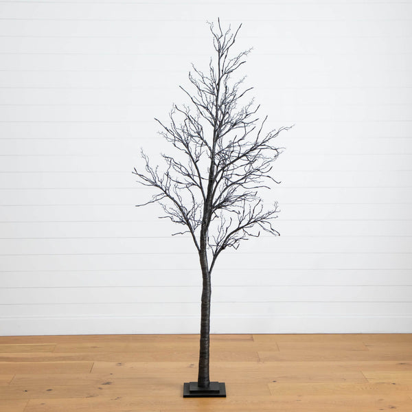 7' Pre-Lit Halloween Deluxe Black Twig Artificial Tree with 180 Orange & Purple LED Lights