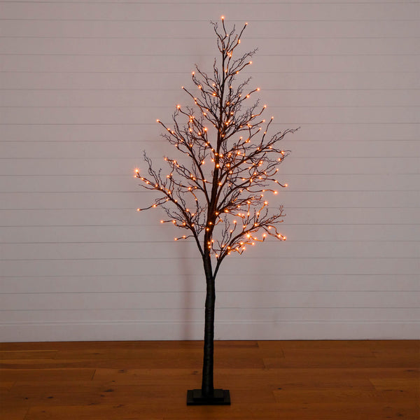 7' Pre-Lit Halloween Deluxe Black Twig Artificial Tree with 180 Orange & Purple LED Lights