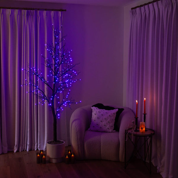 7' Pre-Lit Halloween Deluxe Black Twig Artificial Tree with 180 Orange & Purple LED Lights