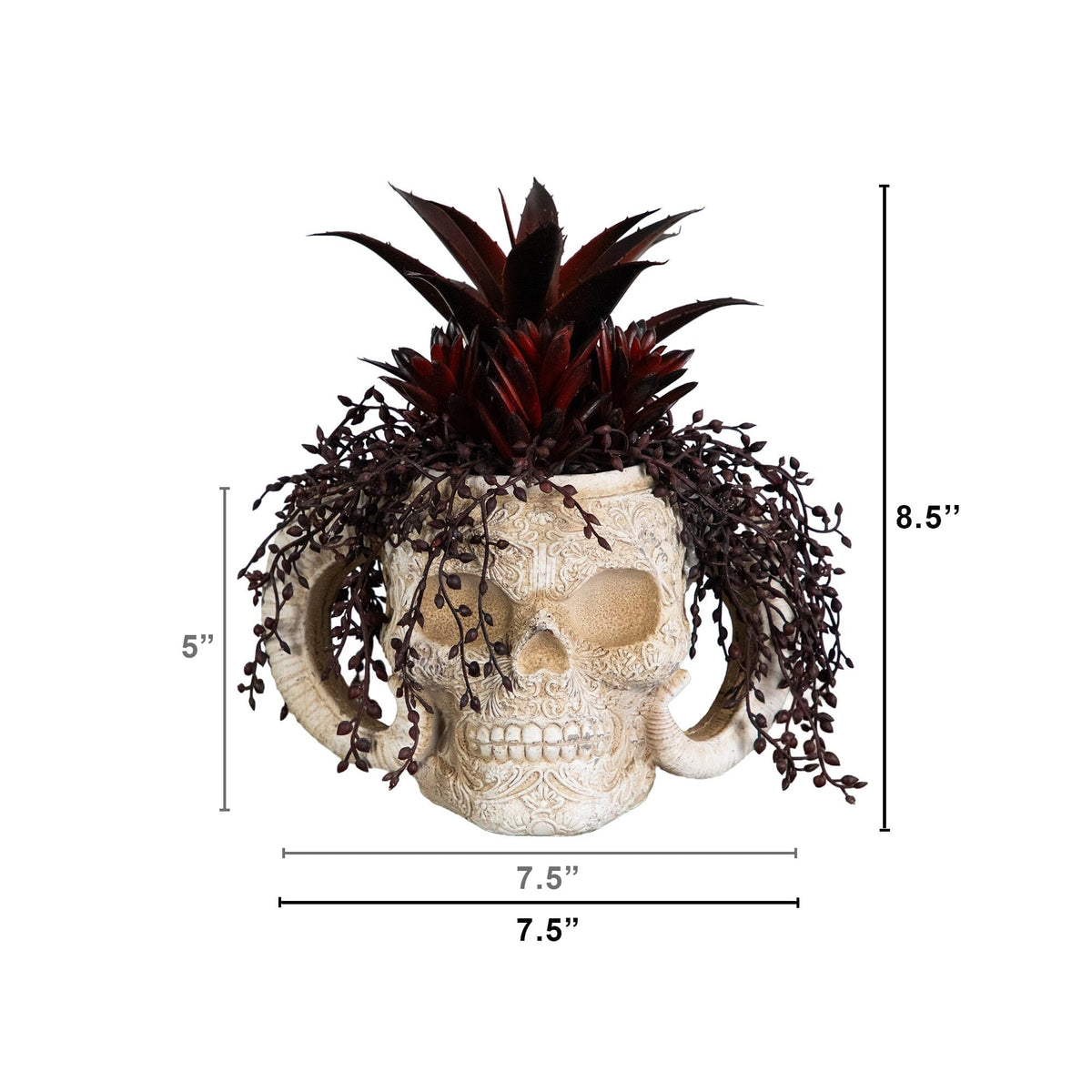 8” Artificial Halloween Succulent Garden in Horned Skull Planter