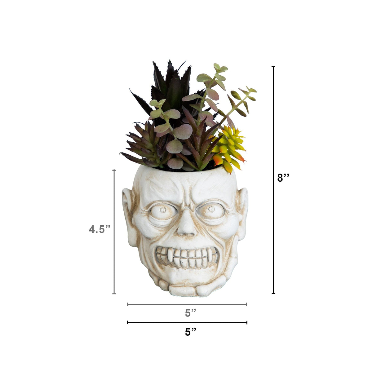 8” Artificial Halloween Succulent Garden in Zombie Halloween Planter