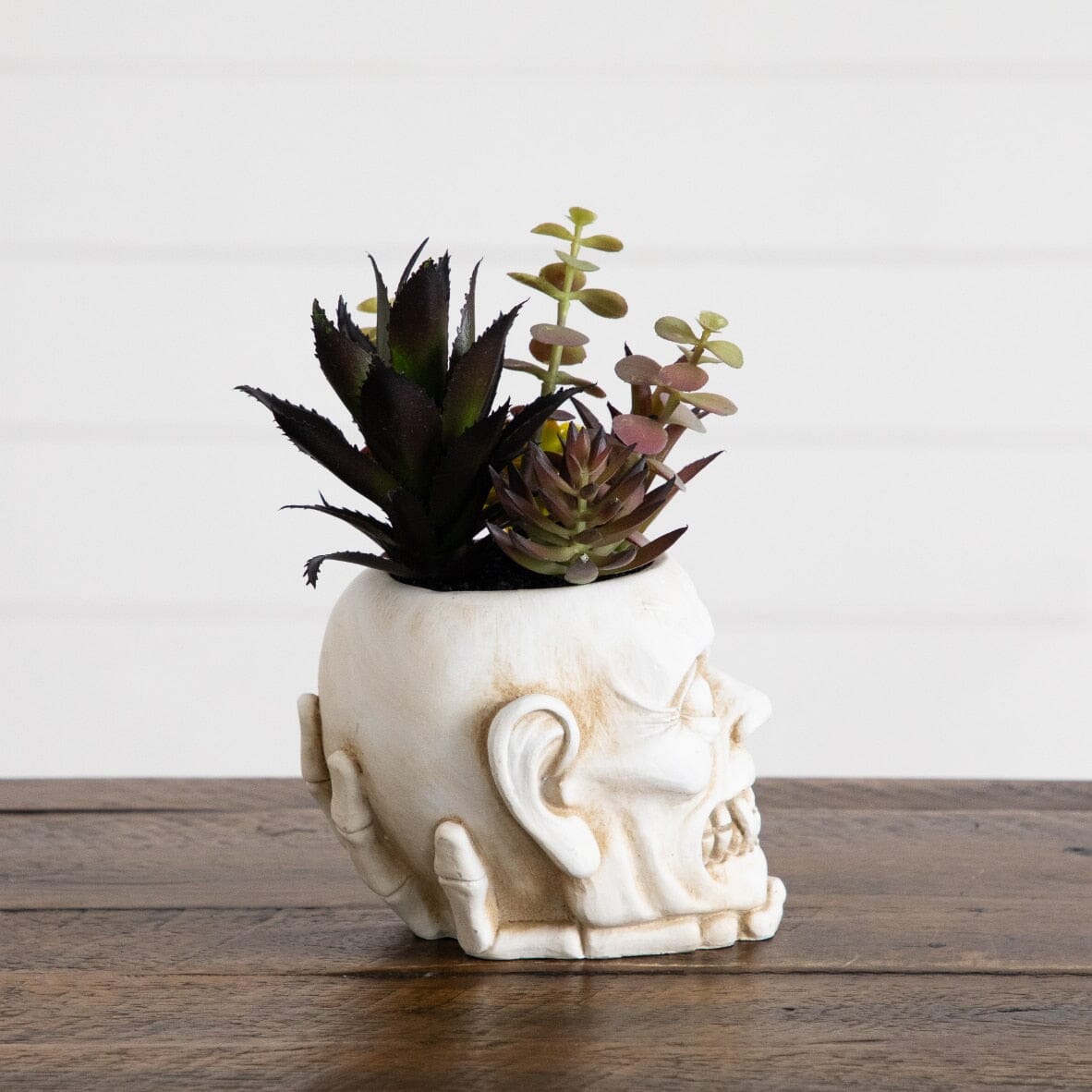 8” Artificial Halloween Succulent Garden in Zombie Halloween Planter