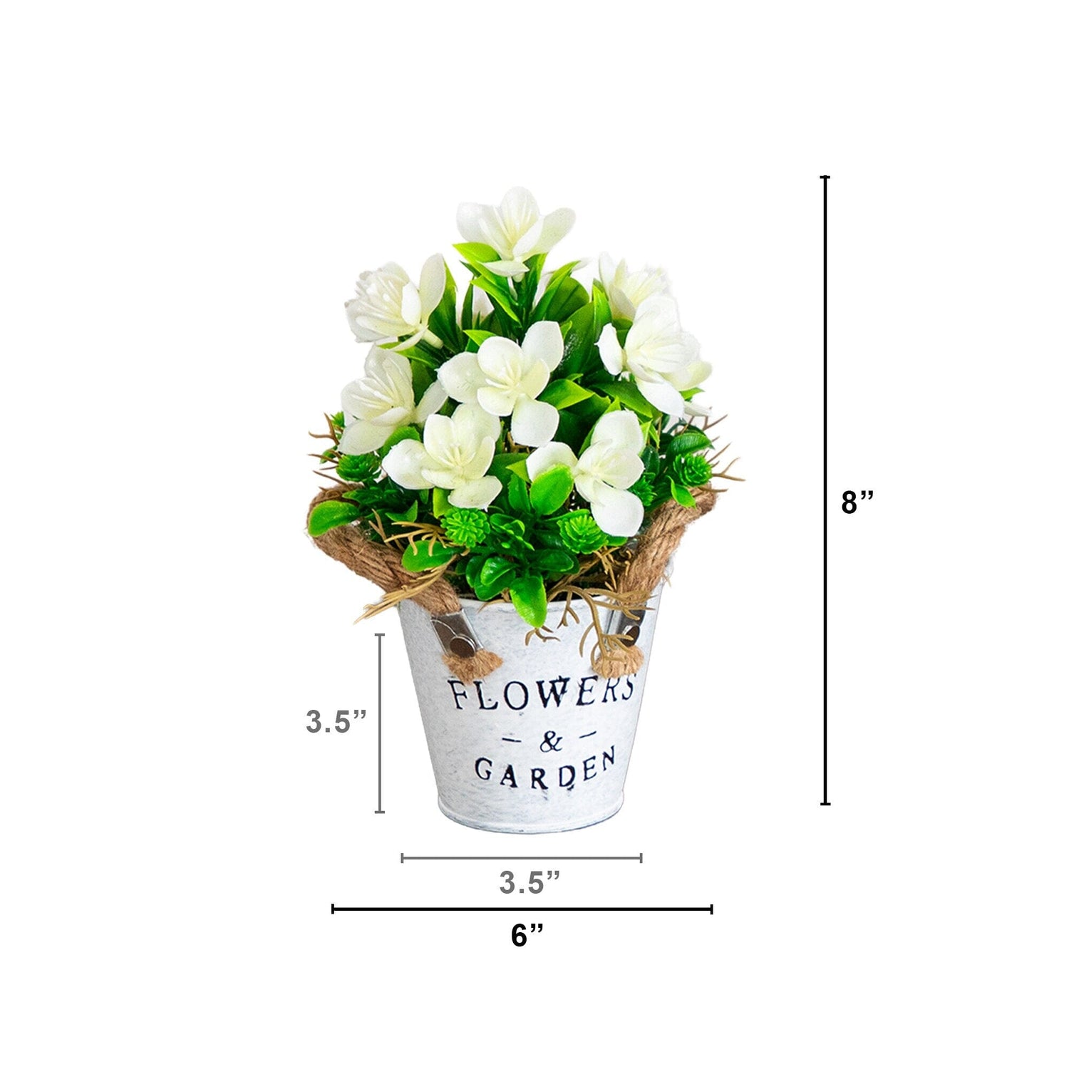 8” Artificial Lush Flowering Plant in Rustic Flowers & Garden Planter -Set of 3