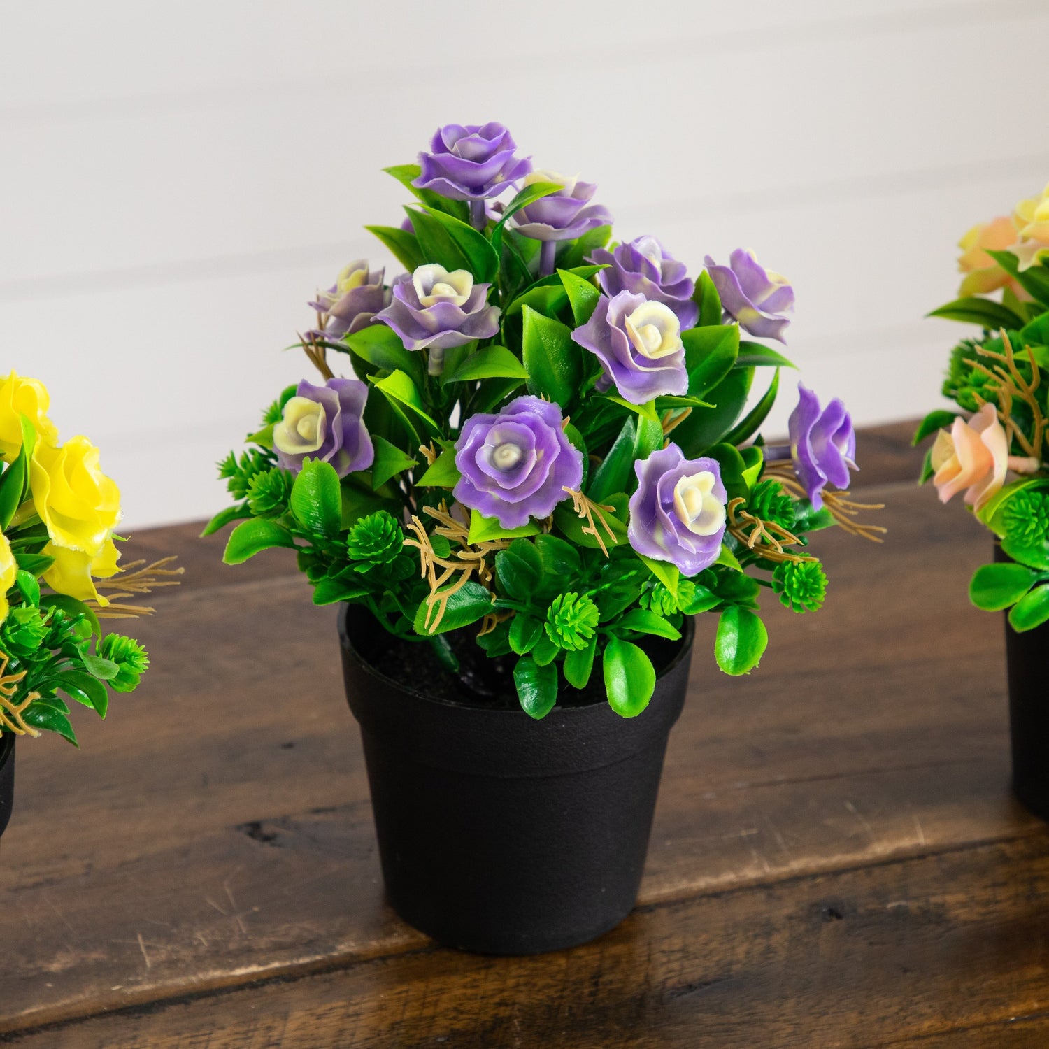 8" Artificial Rose Plant in Black Pot - Set of 3