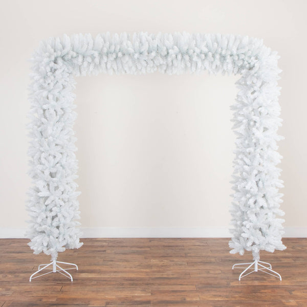 8' Artificial Holiday White Christmas Pine Archway