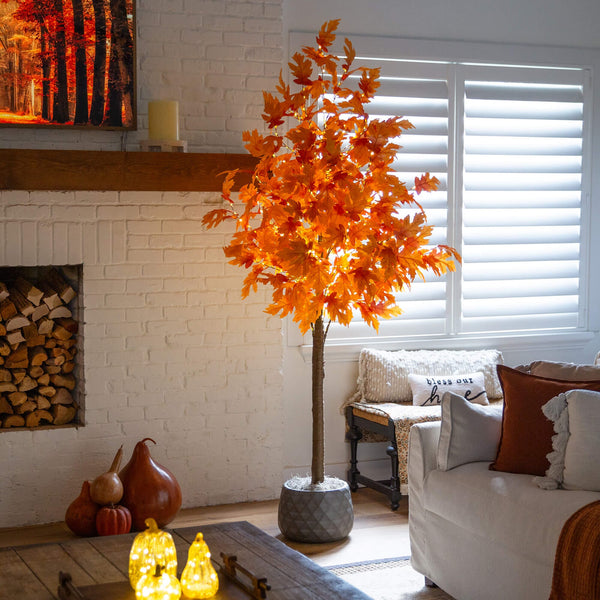 8' Pre-Lit Autumn Maple Artificial Fall Tree with 660 Warm White LED Lights