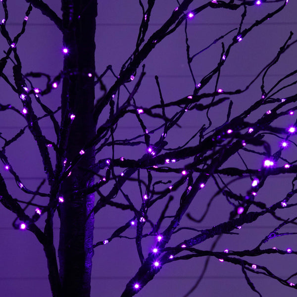 8' Pre-Lit Halloween Black Twig Artificial Tree with 510 Orange & Purple LED Lights