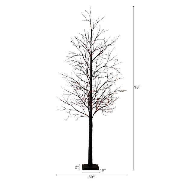 8' Pre-Lit Halloween Black Twig Artificial Tree with 510 Orange & Purple LED Lights