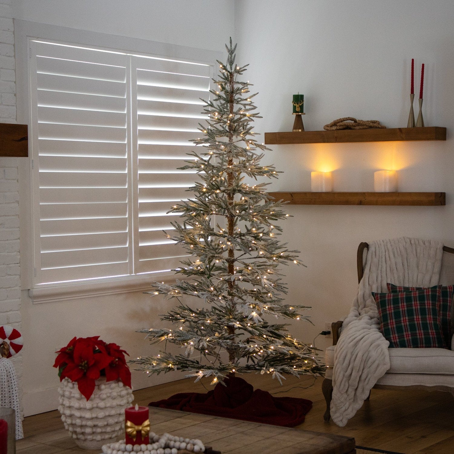 8’ Pre-Lit Artificial Flocked Woodland Fir Christmas Tree with 250 Warm White LED Lights