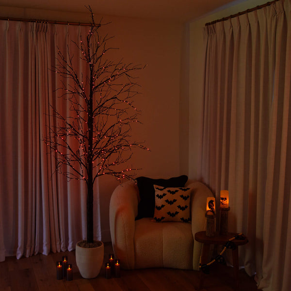 8' Pre-Lit Halloween Black Twig Artificial Tree with 510 Orange & Purple LED Lights