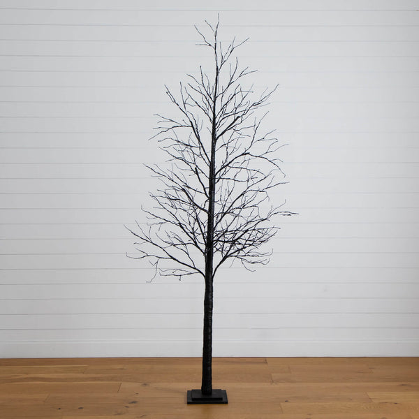 8' Pre-Lit Halloween Black Twig Artificial Tree with 510 Orange & Purple LED Lights