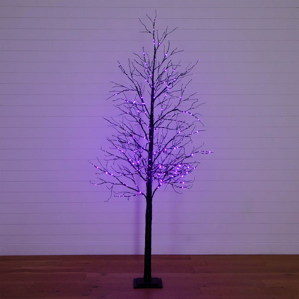 8' Pre-Lit Halloween Black Twig Artificial Tree with 510 Orange & Purple LED Lights