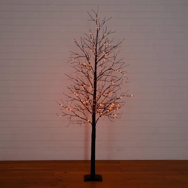 8' Pre-Lit Halloween Black Twig Artificial Tree with 510 Orange & Purple LED Lights