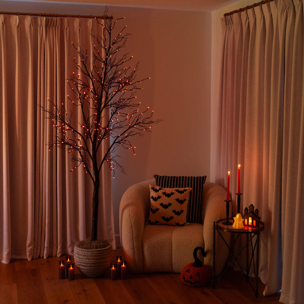 8' Pre-Lit Halloween Deluxe Black Twig Artificial Tree with 216 Orange & Purple LED Lights