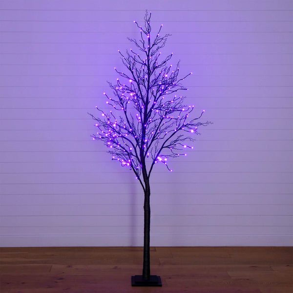 8' Pre-Lit Halloween Deluxe Black Twig Artificial Tree with 216 Orange & Purple LED Lights