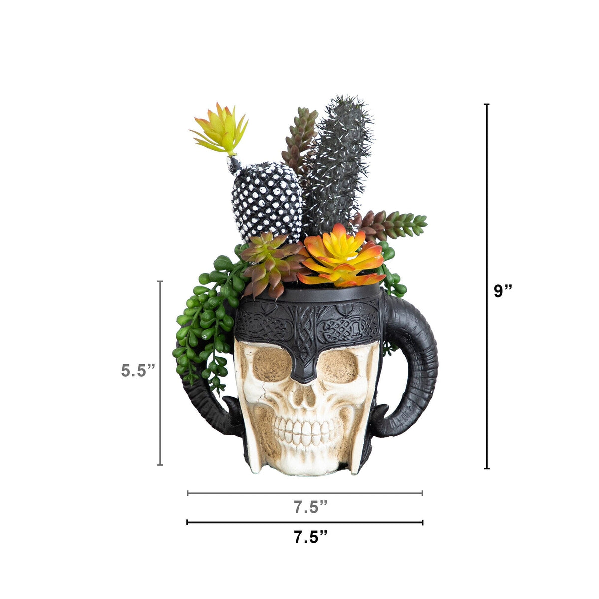 9” Artificial Halloween Mixed Succulent Garden in Warrior Skull Planter
