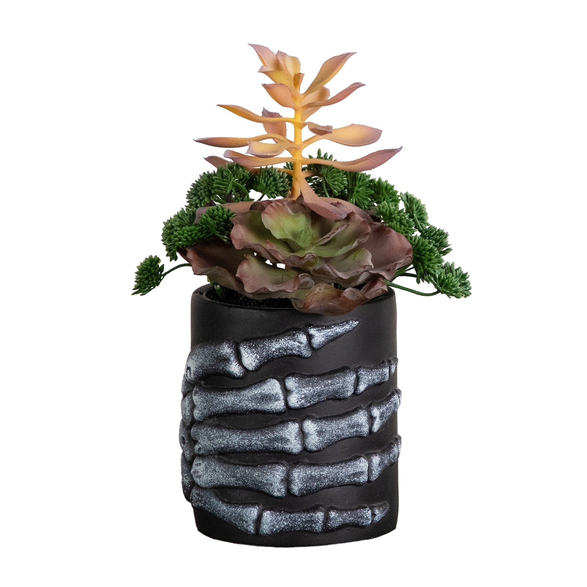 9” Artificial Halloween Succulent Garden in Skeleton Hand Planter