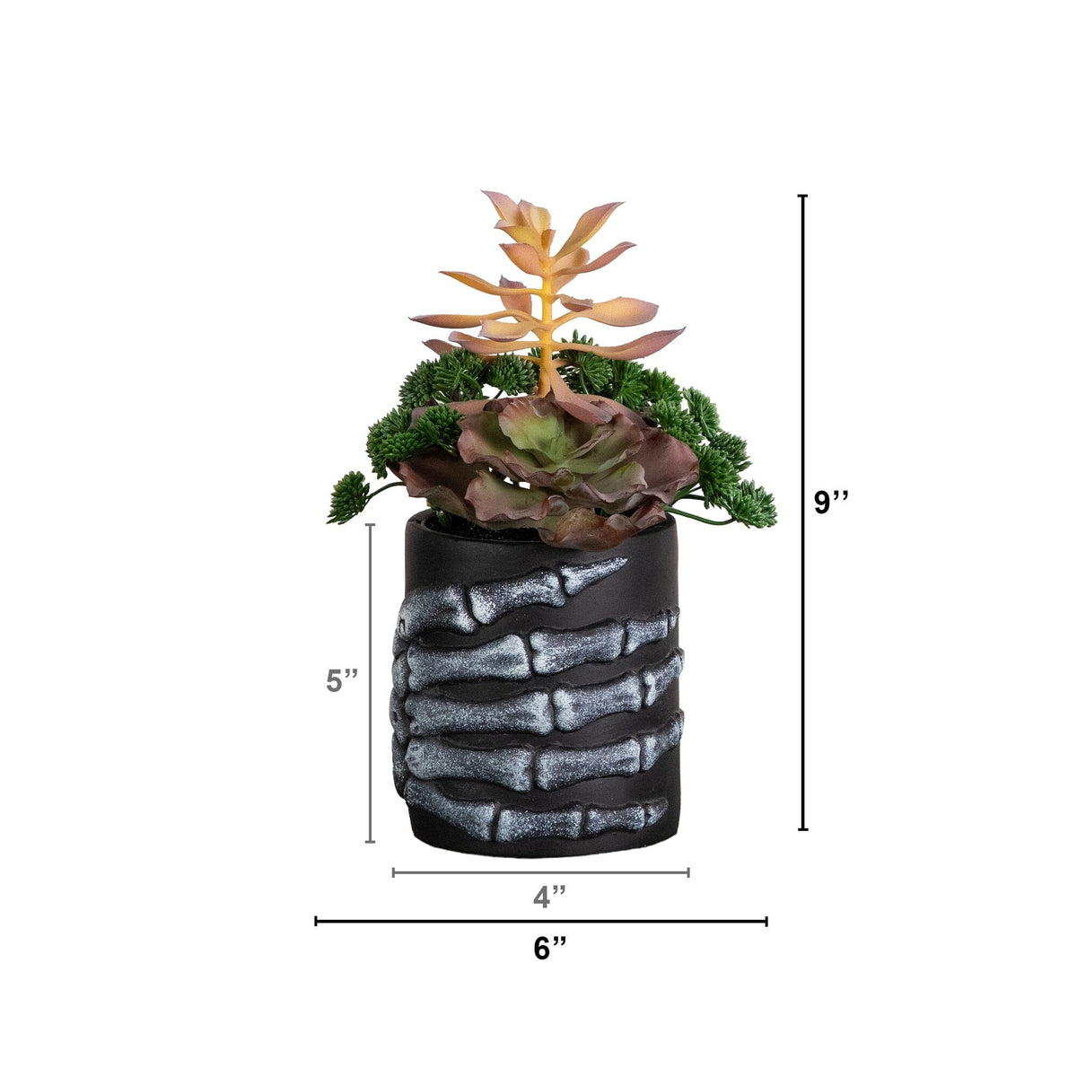 9” Artificial Halloween Succulent Garden in Skeleton Hand Planter