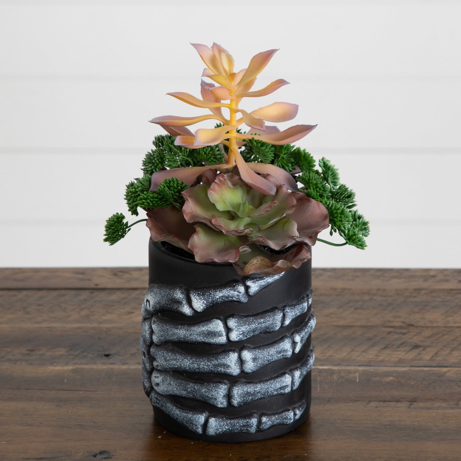 9” Artificial Halloween Succulent Garden in Skeleton Hand Planter