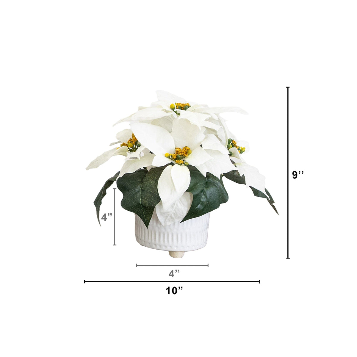9” Artificial White Poinsettia Arrangements in White Ceramic Pots - Set of 3