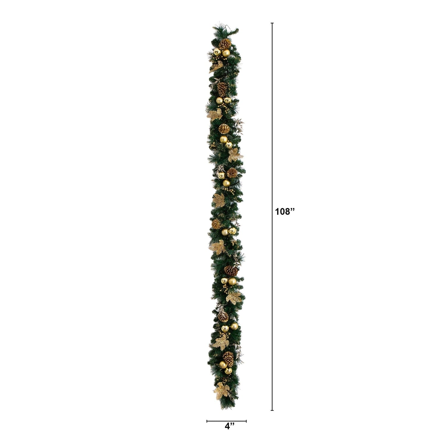 9' Pre-Lit Artificial Golden Frosted Christmas Garland with 50 Warm White LED Lights Pinecones, Berries and Ornaments
