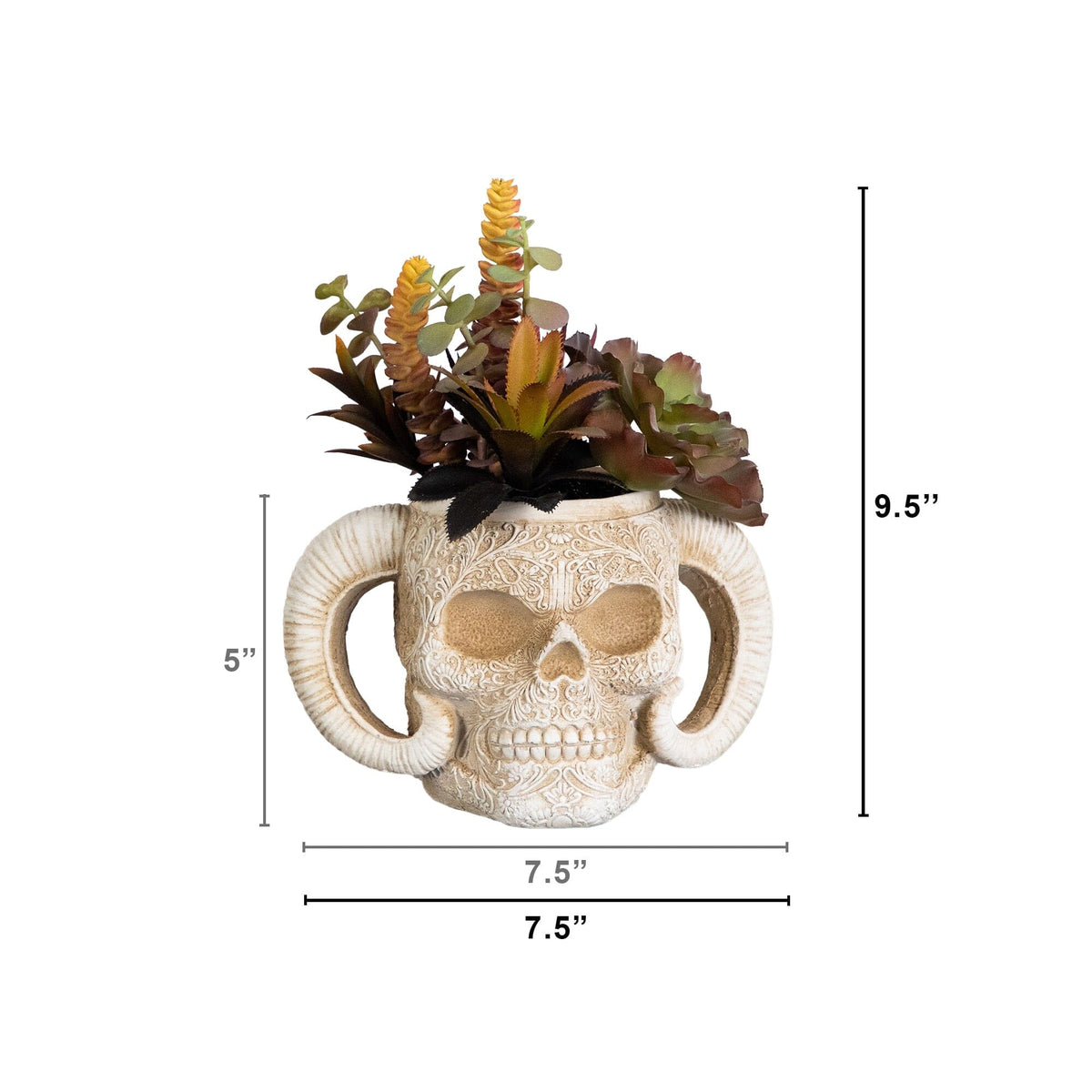 9.5” Artificial Halloween Succulent Garden in Horned Skull Planter