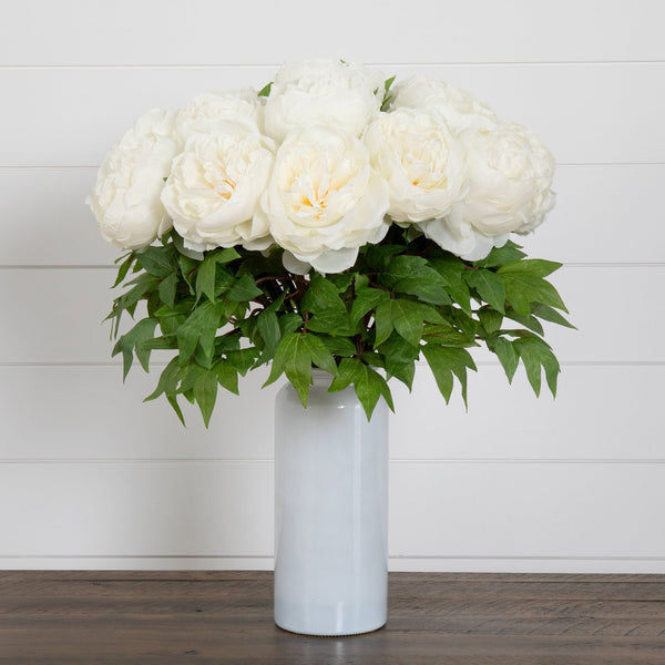 Signature Collection 20” Peony Artificial Arrangement in White  Glass Vase