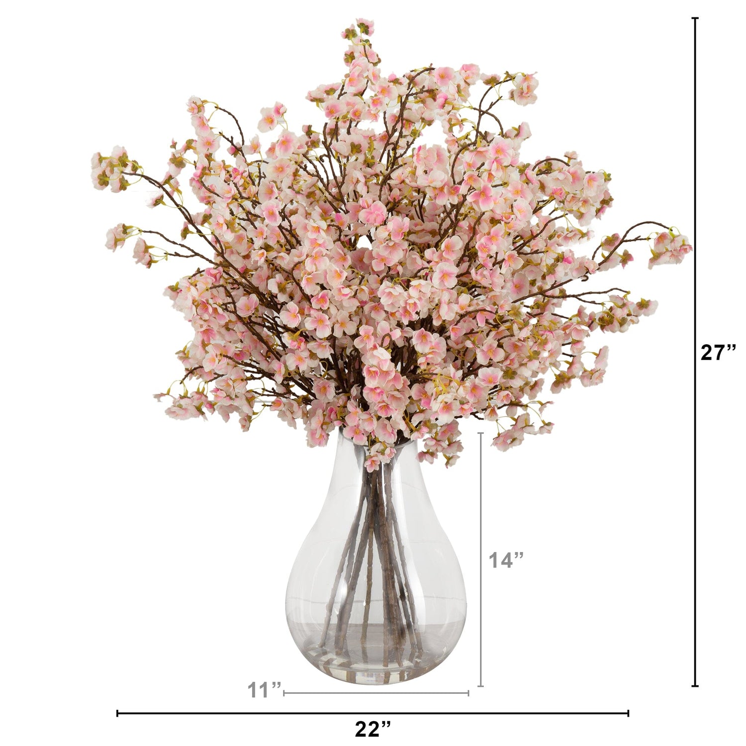 Signature Collection 27” Giant Cherry Blossom Artificial Arrangement in Glass Vase