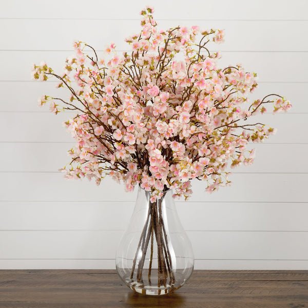 Signature Collection 27” Giant Cherry Blossom Artificial Arrangement in Glass Vase