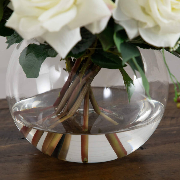 Wedding Collection 16" Artificial Roses and Mixed Greens Arrangement in Glass Vase