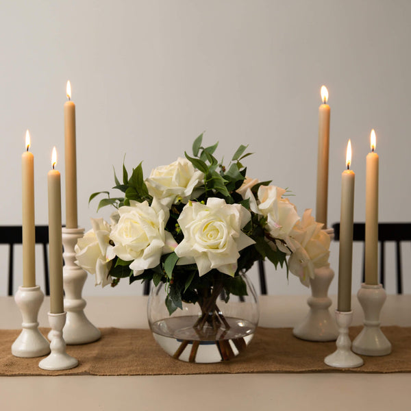 Wedding Collection 16" Artificial Roses and Mixed Greens Arrangement in Glass Vase