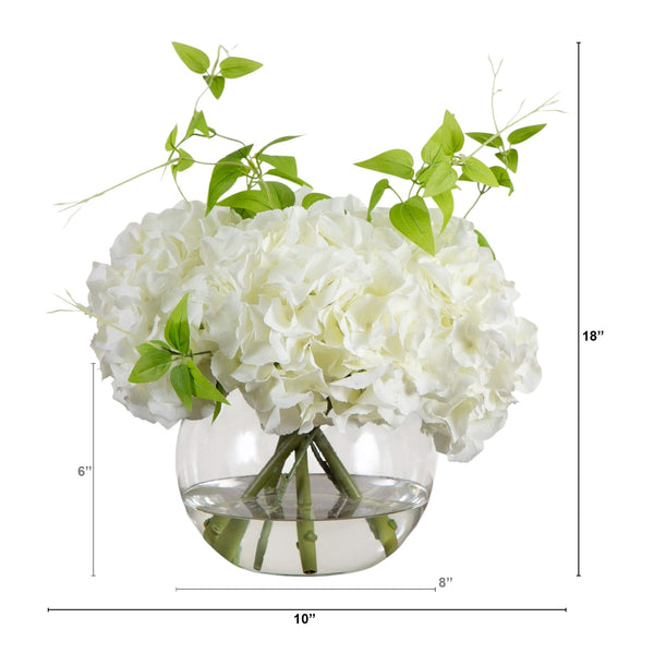 Wedding Collection 18" Artificial Hydrangea Arrangement in Glass Vase