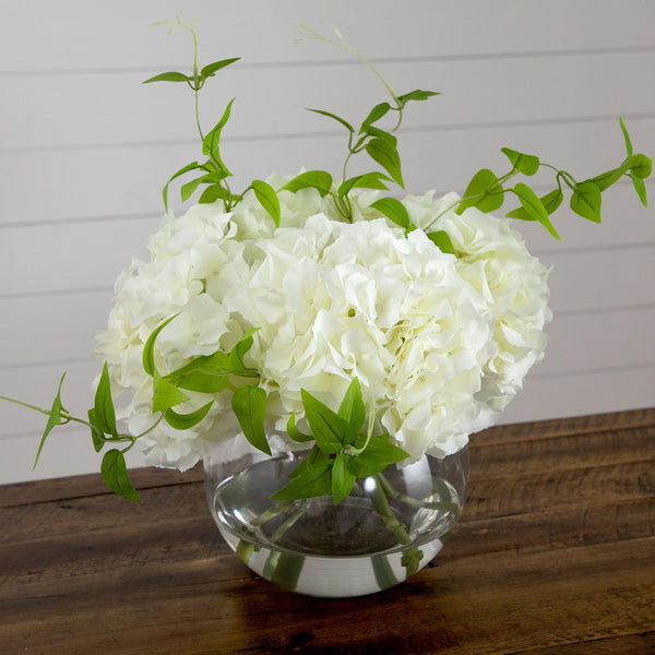 Wedding Collection 18" Artificial Hydrangea Arrangement in Glass Vase